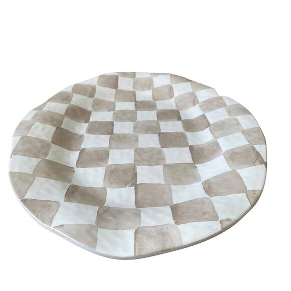 Chic Taupe & White Checkered Melamine Large Serving Platter 13X18 Oval NEW - Picture 5 of 9